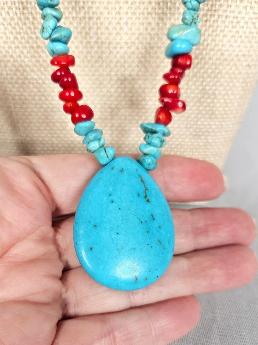 Southwestern Turquoise Stone Necklace | Large Pendant | 24